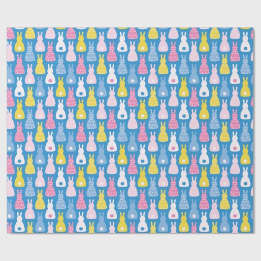 Ostersonnenhasen Blaues Muster Geschenkpapier (Flach)