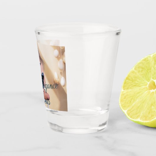 Ostersonnenmädchen sitzt auf Rundwürfel Schnapsglas (Rechts)