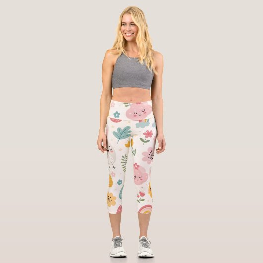 Ostersonnenmuster Capri Leggings (Vorderseite)