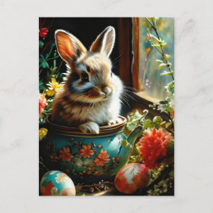 Ostersonnig mit bemalten Eiern und Blume Postkarte