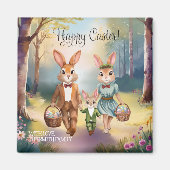 Ostersonnige Familie Jagd Eier - Aquarell Magnet (Vorne)