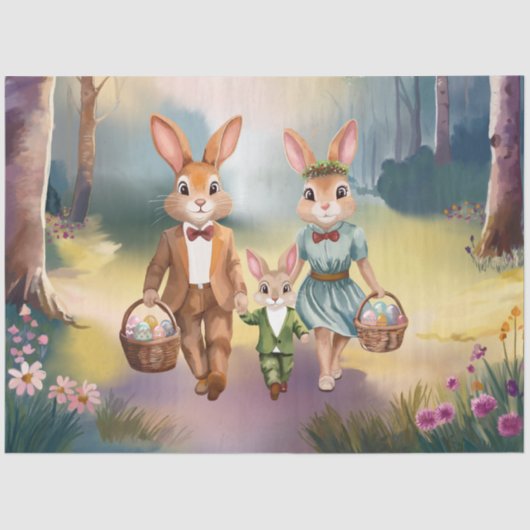 Ostersonnige Familie Jagd Eier - Aquarell Seidenpapier (Vorderseite)