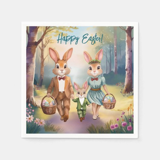 Ostersonnige Familie Jagd Eier - Aquarell Serviette (Vorderseite)