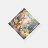 Ostersonnige Familie Jagd Eier - Aquarell Serviette (Ecke)