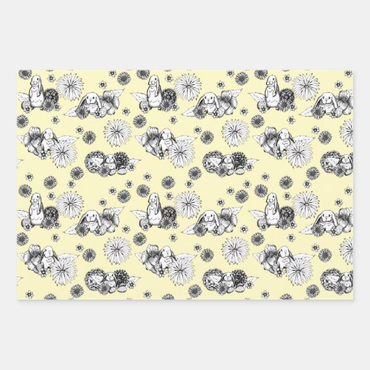 Ostersonnige Frühlingsblumenmuster Geschenkpapier Set (Vorderseite)
