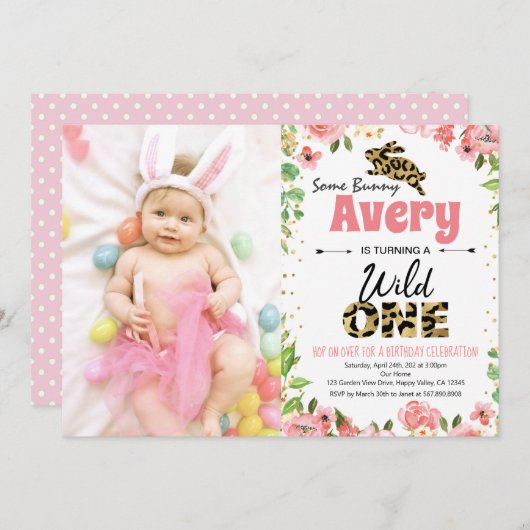 Ostersonnige Girl Erstgeburtstag Foto Einladung (Vorne/Hinten)