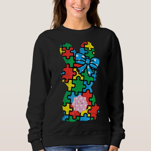 Ostersonnige Hasen Puzzle Autismus Bewusstsein Fra Sweatshirt (Vorderseite)