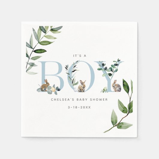 Ostersonnige Kaninchen Eukalyptus Boy Babydusche Serviette (Vorderseite)