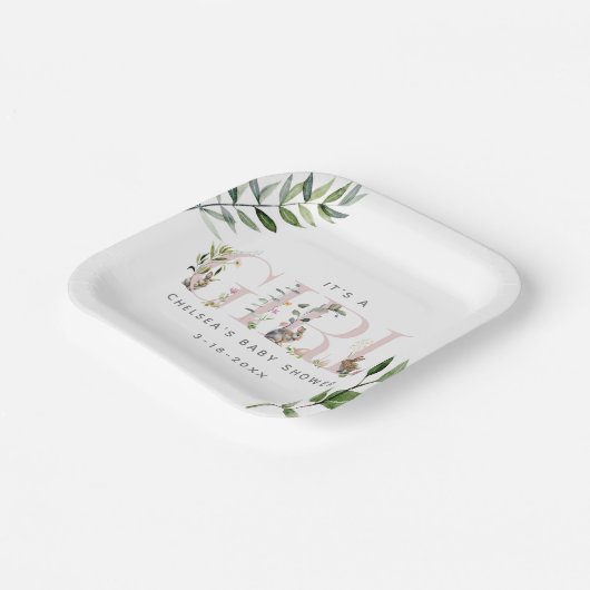 Ostersonnige Kaninchen Eukalyptus Pink Babydusche Pappteller (Gewinkelt)