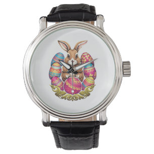 Ostersonnige Kaninchen farbenfrohe Eier Ostereier  Armbanduhr