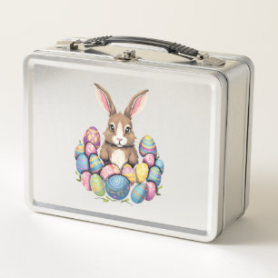 Ostersonnige Kaninchen farbenfrohe Eier Ostereier Metall Brotdose