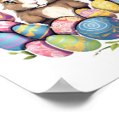 Ostersonnige Kaninchen farbenfrohe Eier Ostereier  Poster (Ecke)