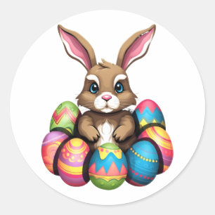 Ostersonnige Kaninchen farbenfrohe Eier Ostereier  Runder Aufkleber