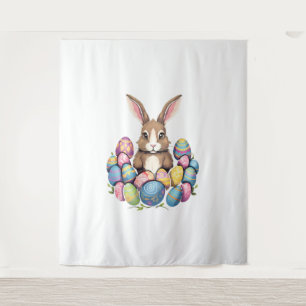 Ostersonnige Kaninchen farbenfrohe Eier Ostereier Wandteppich