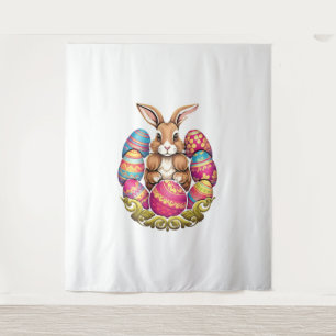 Ostersonnige Kaninchen farbenfrohe Eier Ostereier Wandteppich