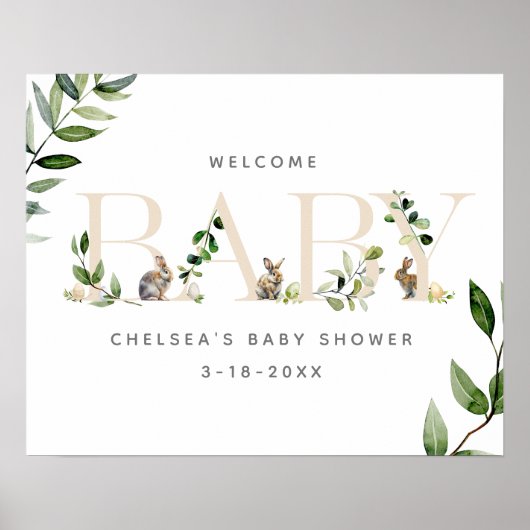 Ostersonnige Kaninchen-Neutral-Baby-Dusche Willkom Poster (Vorne)