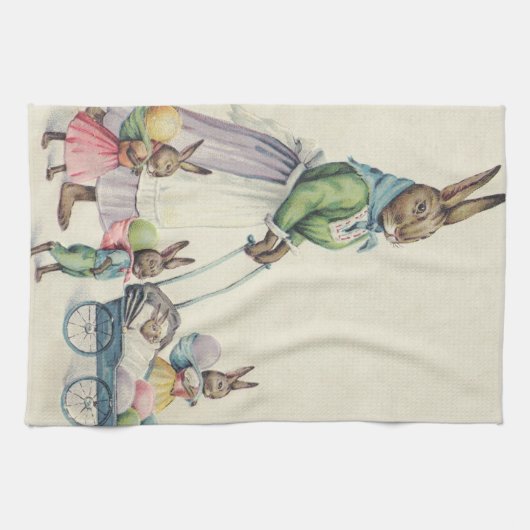 Ostersonnige Kinder färben Eier Geschirrtuch (Horizontal)