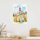 Ostersonnige Kirche Zeichnend Farbe Poster (Küche)