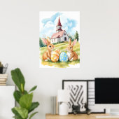 Ostersonnige Kirche Zeichnend Farbe Poster (Heimbüro)