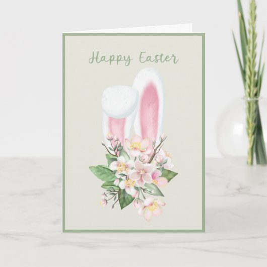 Ostersonnige Ohren und Aquarellfarben Pink Blume K Karte (Vorderseite)