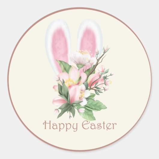 Ostersonnige Ohren und Aquarellfarben Rosa Blume Runder Aufkleber (Vorderseite)