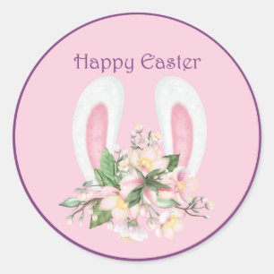 Ostersonnige Ohren und Aquarellfarben Rosa Blume Runder Aufkleber