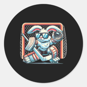Ostersonnige Spielkunst Hockey Goalie Rabbit Klein Runder Aufkleber