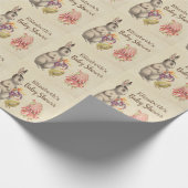 Ostersonnige Vintage Kaninchen- & HühnerBaby-Dusch Geschenkpapier (Ecke)