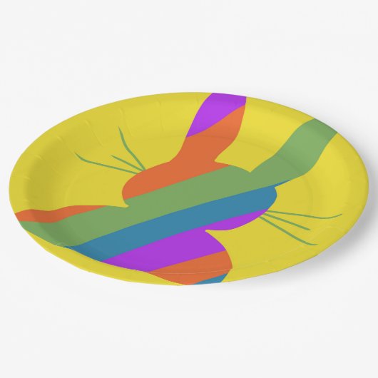 Ostersonnigen Regenbogen Pappteller (Schrägansicht)