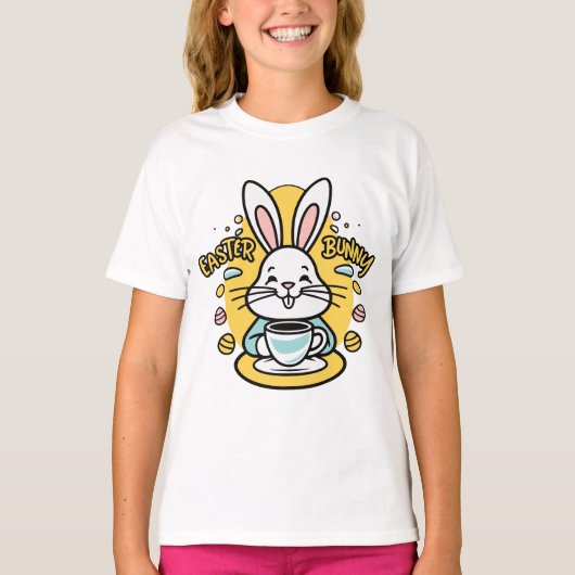 Ostersonniger Kaffee Lover Witziger Cartoon Design T-Shirt (Vorderseite)