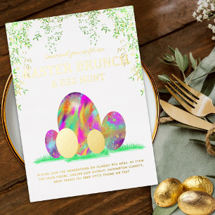 Ostersonntags-Brunch Eiersuche Bunte Wasserfarben Folieneinladung