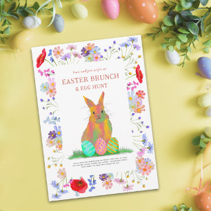 Ostersonntags-Brunch Eiersuche Süßer Hase Florale  Einladung