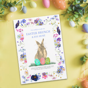 Ostersonntags-Brunch Eiersuche Süßer Hase Wildblum Einladung
