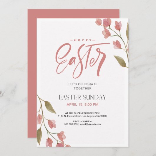 Ostersonntagsfeier Frühlingsblumen Einladung (Vorne/Hinten)