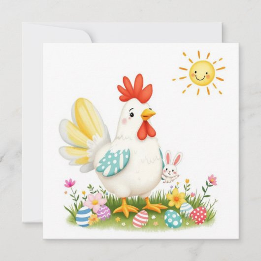 Osterspass mit Huhn und Sonnenschein Feiertagskarte (Vorderseite)