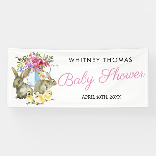 Osterspringtime Bunny Floral Baby Dusche Banner (Horizontal)