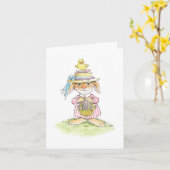 Osterstrohhalm — Kaninchen und Kicherkarte Karte (Gelbe Blume)