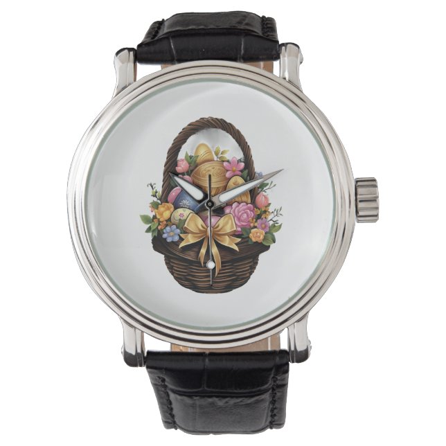 Ostertag - Korb mit bunten Eiern Blume Armbanduhr (Vorderseite)