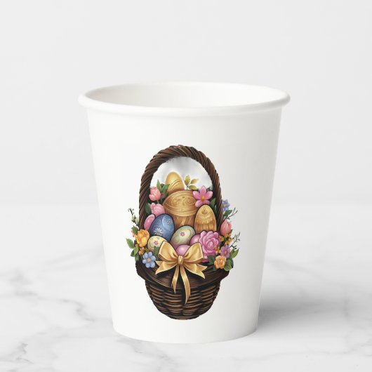 Ostertag - Korb mit bunten Eiern Blume Pappbecher (Vorderseite)