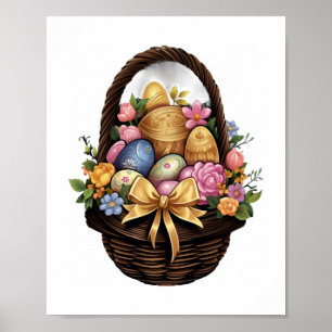 Ostertag - Korb mit bunten Eiern Blume Poster