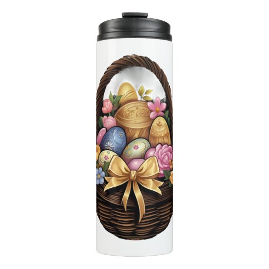 Ostertag - Korb mit bunten Eiern Blume Thermosbecher (Vorderseite)