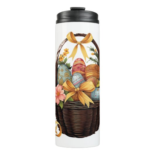 Ostertag - Korb mit bunten Eiern Blume Thermosbecher (Vorderseite)