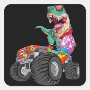 Ostertag T Rex Dino Reiten Ein Monster Truck Boys Quadratischer Aufkleber