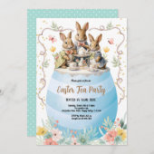 Ostertee-Party Einladung. Watercolor Bunny Blue Einladung (Vorne/Hinten)
