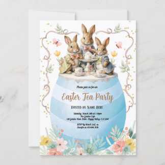 Ostertee-Party Einladung. Watercolor Bunny Blue Einladung