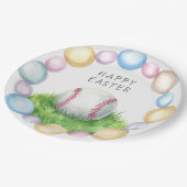 Osterthema Baseball Pappteller (Schrägansicht)