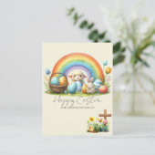 Ostertiere Rainbow Bunny Familienname Lamb Feiertagspostkarte (Stehend Vorderseite)