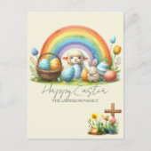 Ostertiere Rainbow Bunny Familienname Lamb Feiertagspostkarte (Vorderseite)