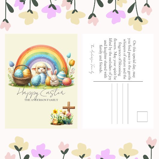 Ostertiere Rainbow Bunny Familienname Lamb Feiertagspostkarte