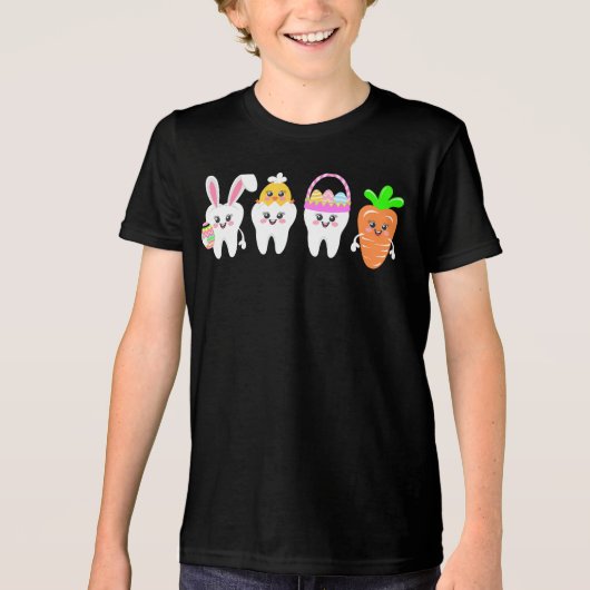 Ostertooth Niedlich Dental Bunny Chick Fun Zahnarz Tri-Blend Shirt (Vorderseite)
